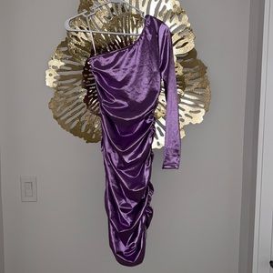 80’s Shiny One Shoulder Scrunched Back Dress from Shein